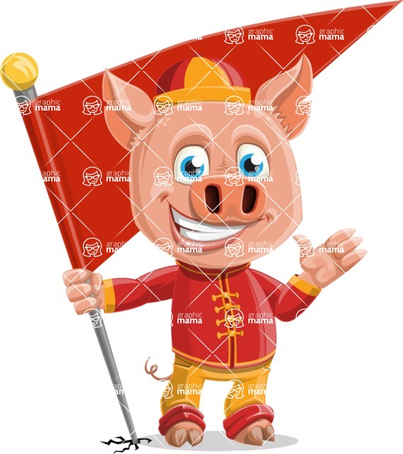 Year of the Pig Character - Vector Pig Cartoon - Year of the Pig Vector Character with a Checkpoint